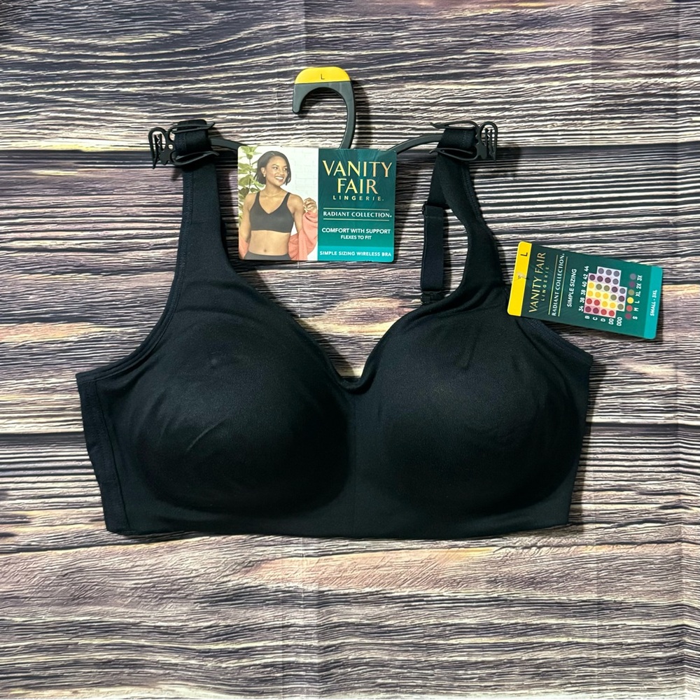 NWT Vanity Fair Radiant Women’s Wireless Comfort Bra - Black & Beige SZ Large - Picture 5 of 10